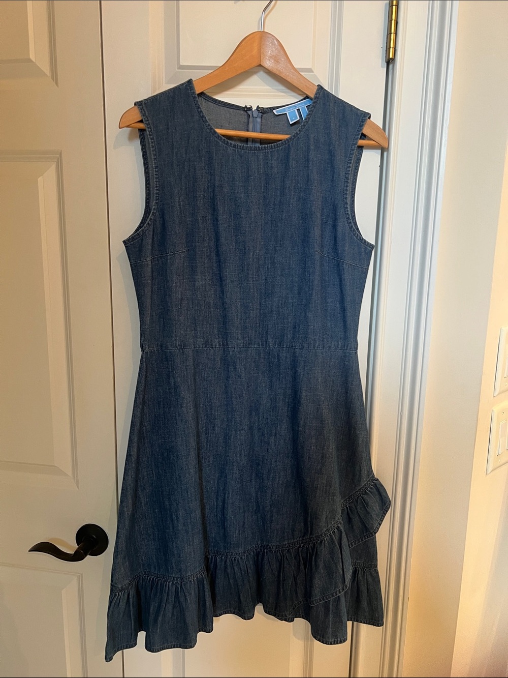 Draper James Dark Blue Sleeveless Denim Dress with Ruffle Hem